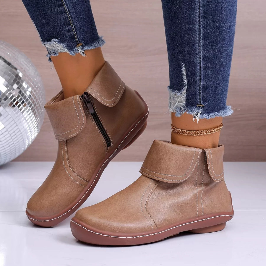 Round Toe Side Zipper Boots Apparel and Accessories