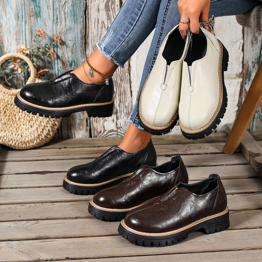 Round Toe Slip-On Loafers Apparel and Accessories