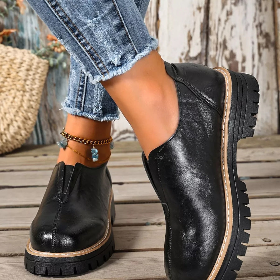 Round Toe Slip-On Loafers Apparel and Accessories