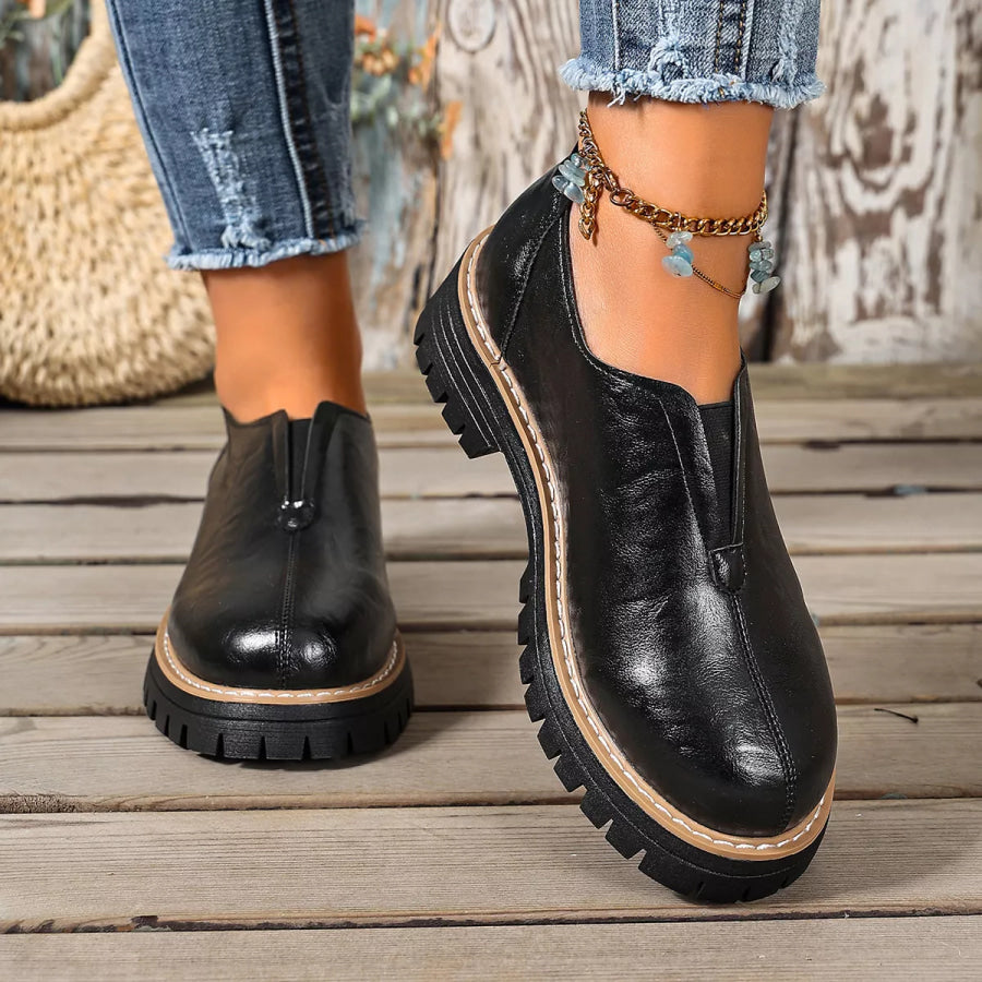 Round Toe Slip-On Loafers Black / 36 Apparel and Accessories