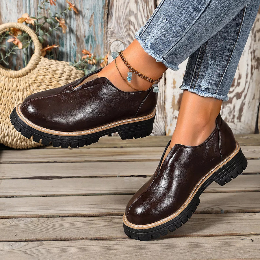 Round Toe Slip-On Loafers Brown / 36 Apparel and Accessories