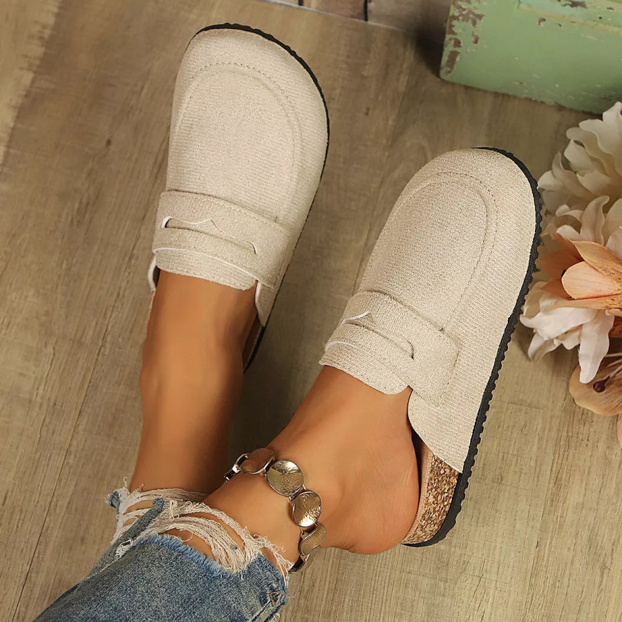 Round Toe Slip-Ons Beige / 36 Apparel and Accessories