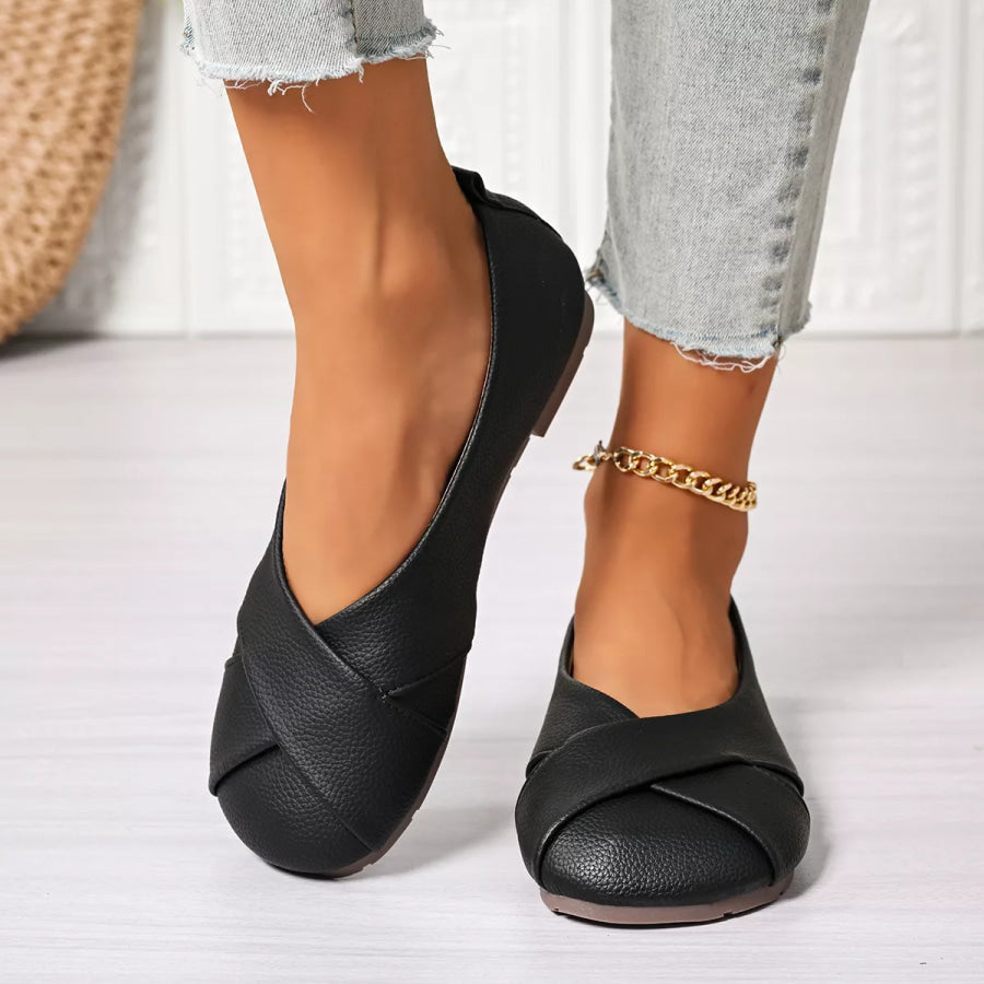 Round Toe Slip-Ons Black / 35 Apparel and Accessories