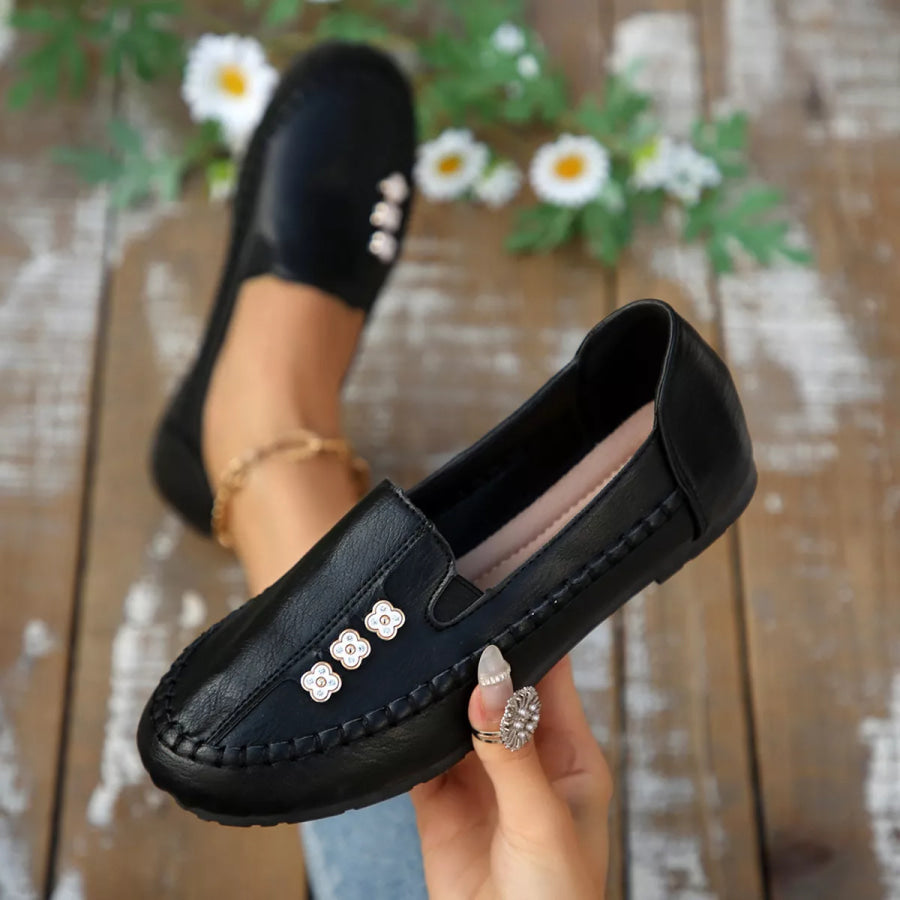 Round Toe Slip-Ons Black / 36 Apparel and Accessories