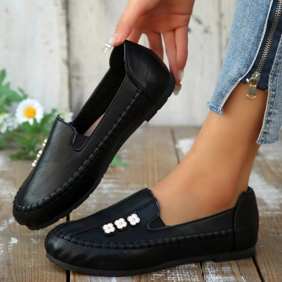 Round Toe Slip-Ons Black / 36 Apparel and Accessories