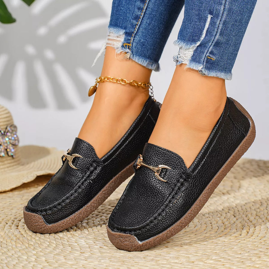 Round Toe Slip-Ons Black / 36 Apparel and Accessories
