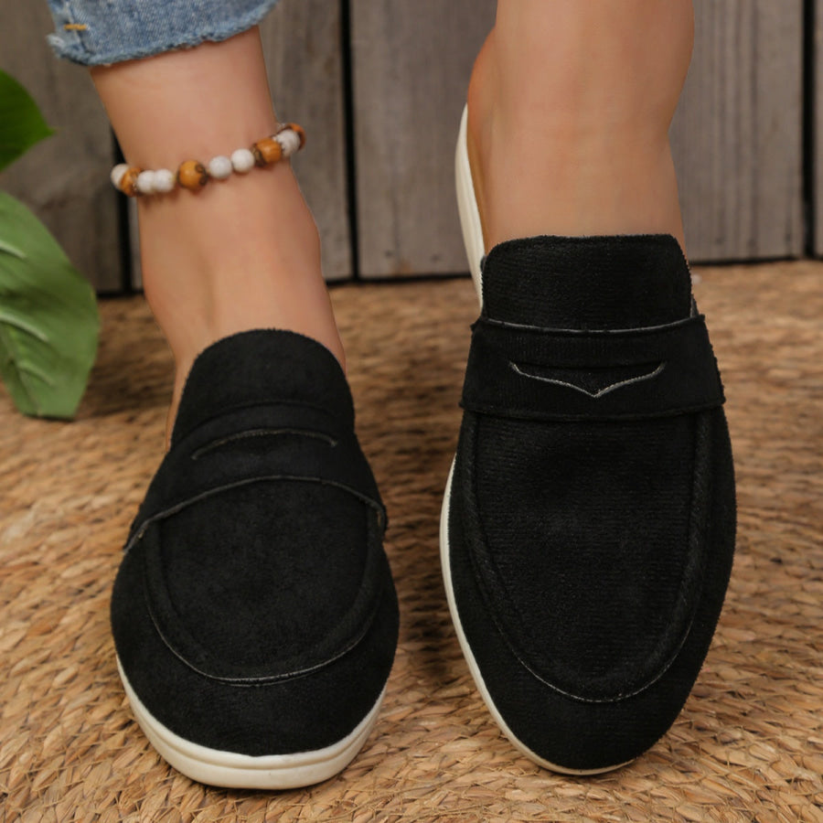 Round Toe Slip-Ons Black / 36 Apparel and Accessories