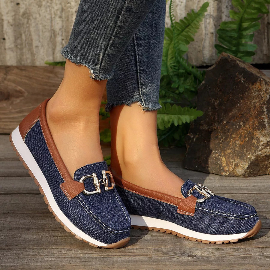 Round Toe Slip-Ons Blue / 36 Apparel and Accessories