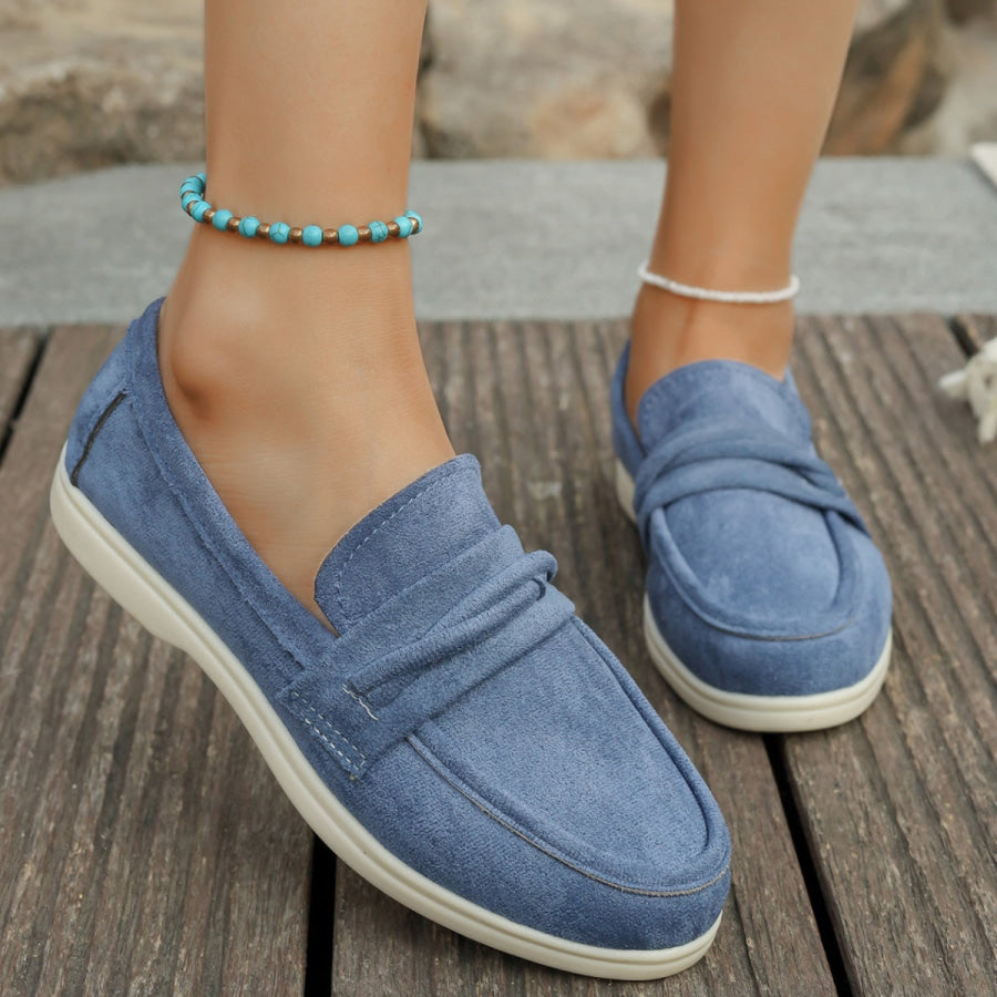 Round Toe Slip-Ons Blue / 36 Apparel and Accessories