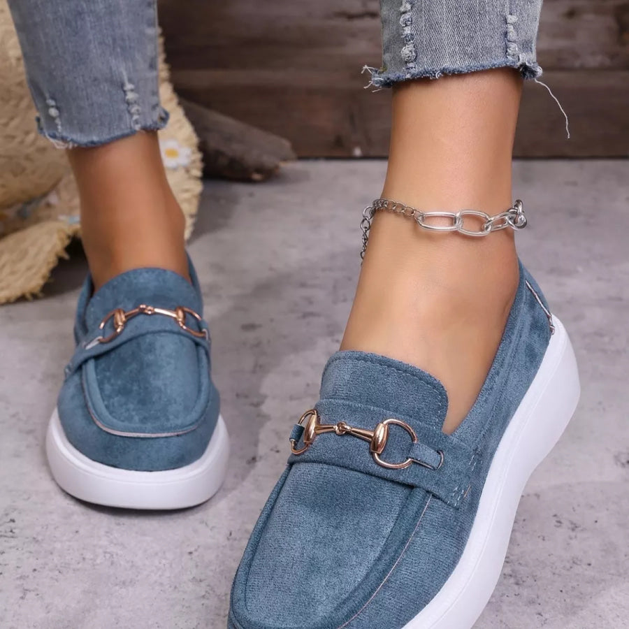 Round Toe Slip-Ons Blue / 36 Apparel and Accessories