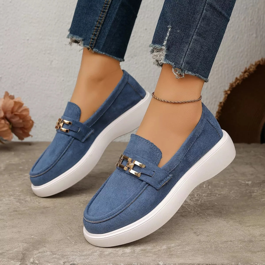 Round Toe Slip-Ons Blue / 36 Apparel and Accessories
