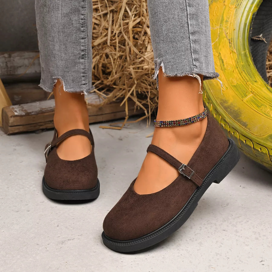 Round Toe Slip-Ons Brown / 35 Apparel and Accessories