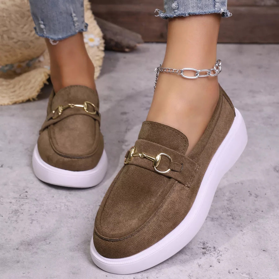 Round Toe Slip-Ons Brown / 36 Apparel and Accessories