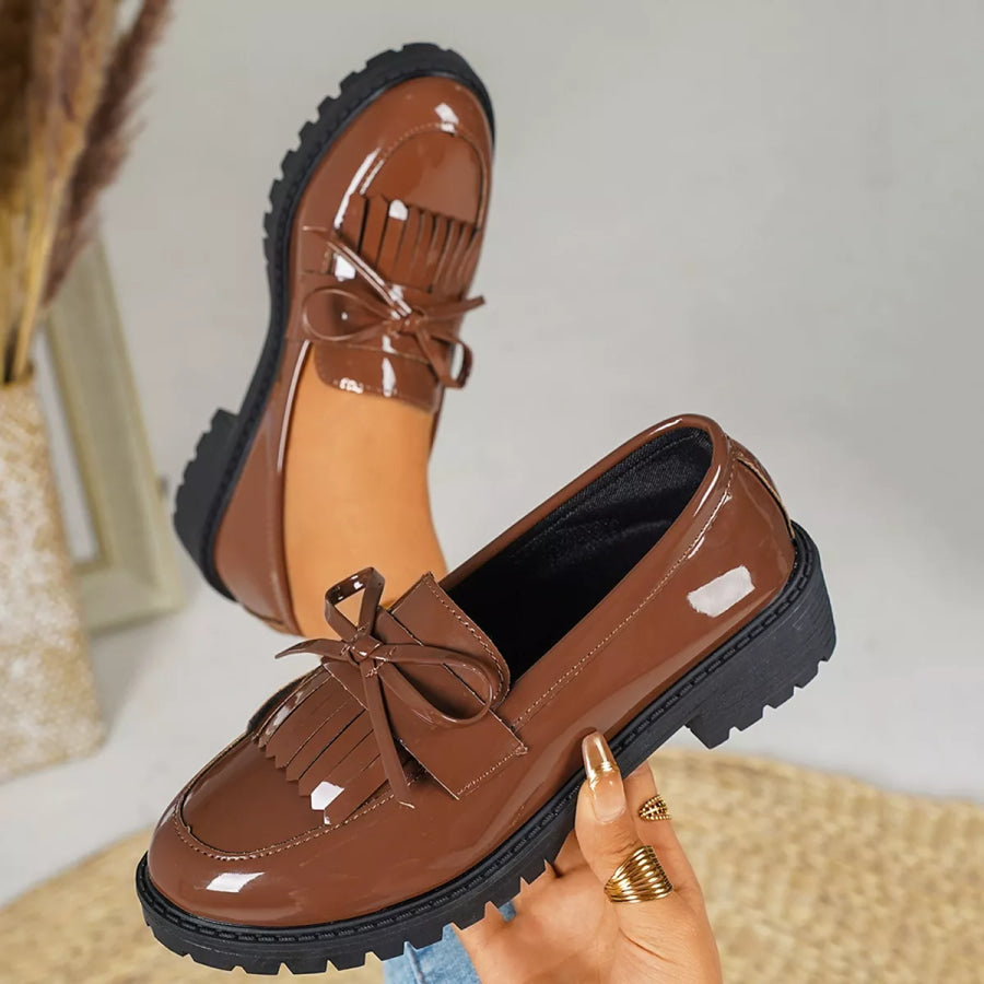Round Toe Slip-Ons Brown / 36 Apparel and Accessories