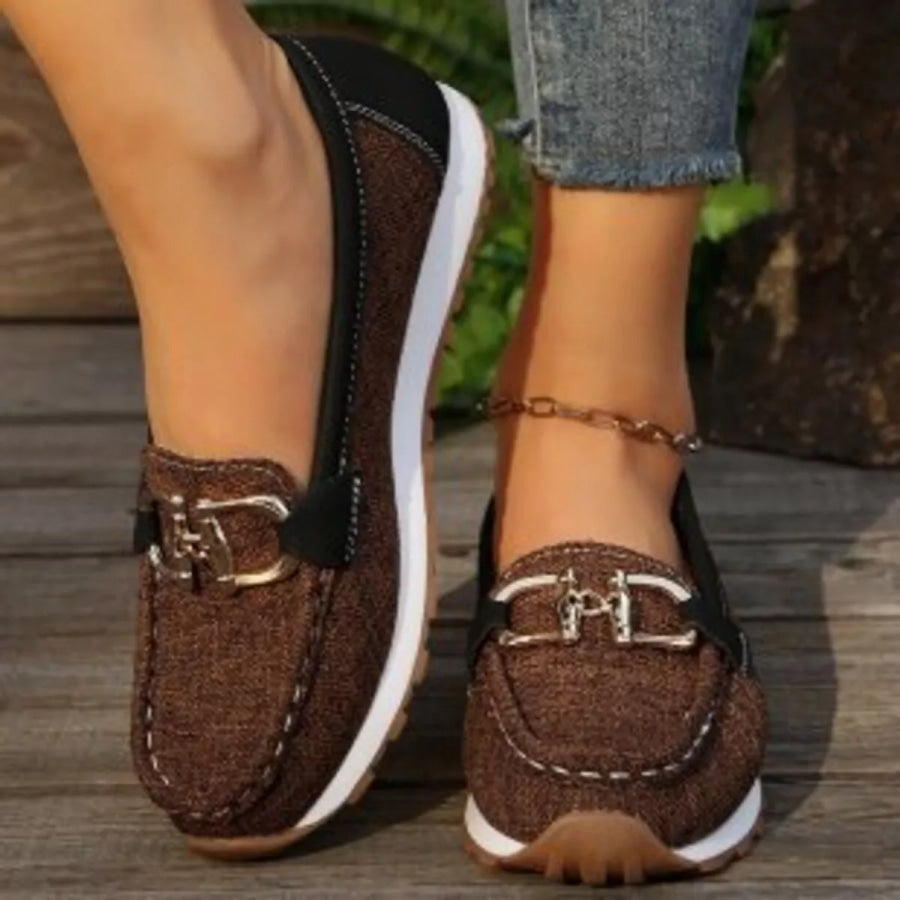 Round Toe Slip-Ons Brown / 36 Apparel and Accessories
