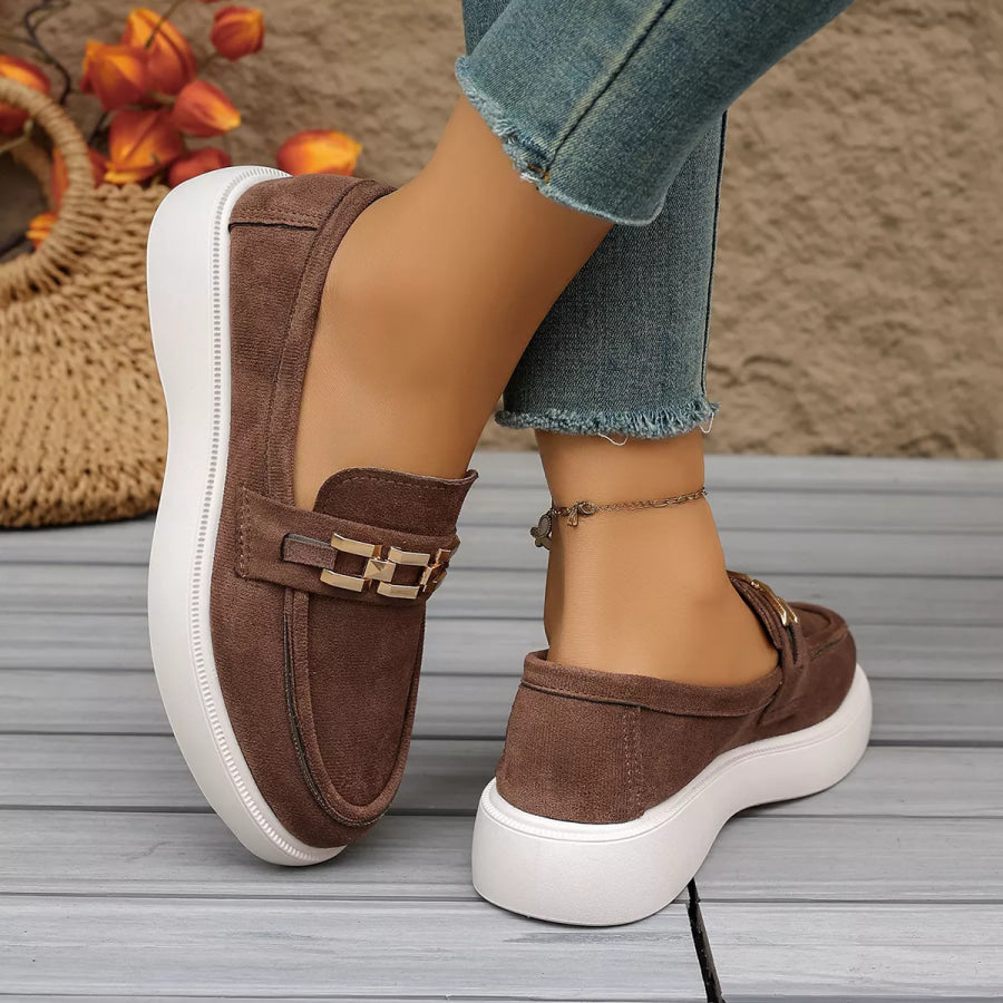 Round Toe Slip-Ons Brown / 36 Apparel and Accessories