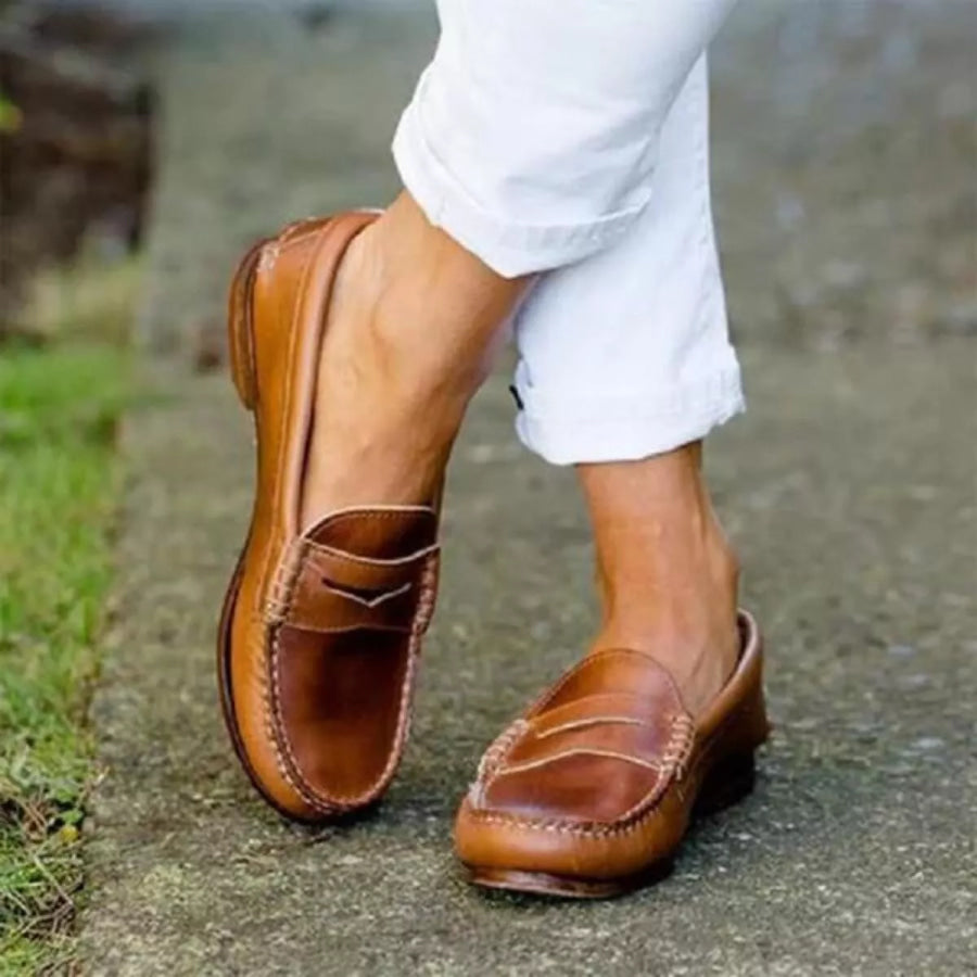 Round Toe Slip-Ons Brown / 36 Apparel and Accessories
