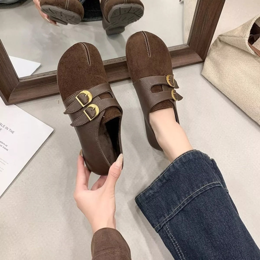 Round Toe Slip-Ons Coffee Brown / 35 Apparel and Accessories