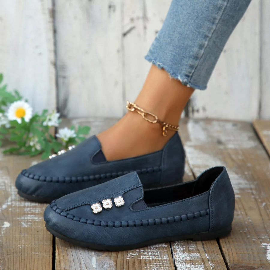 Round Toe Slip-Ons Dark Blue / 36 Apparel and Accessories
