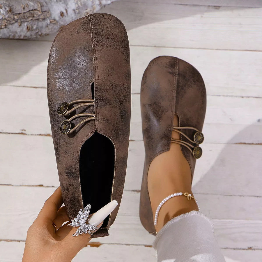 Round Toe Slip-Ons Dark Brown / 36 Apparel and Accessories