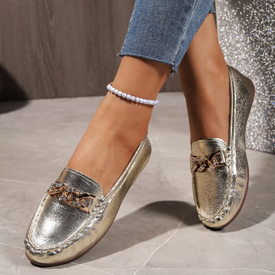 Round Toe Slip-Ons Gold / 36 Apparel and Accessories