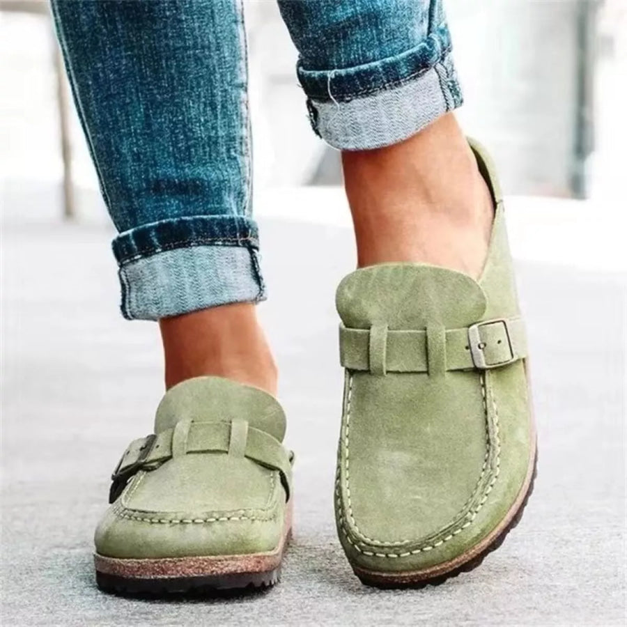 Round Toe Slip-Ons Green / 35 Apparel and Accessories