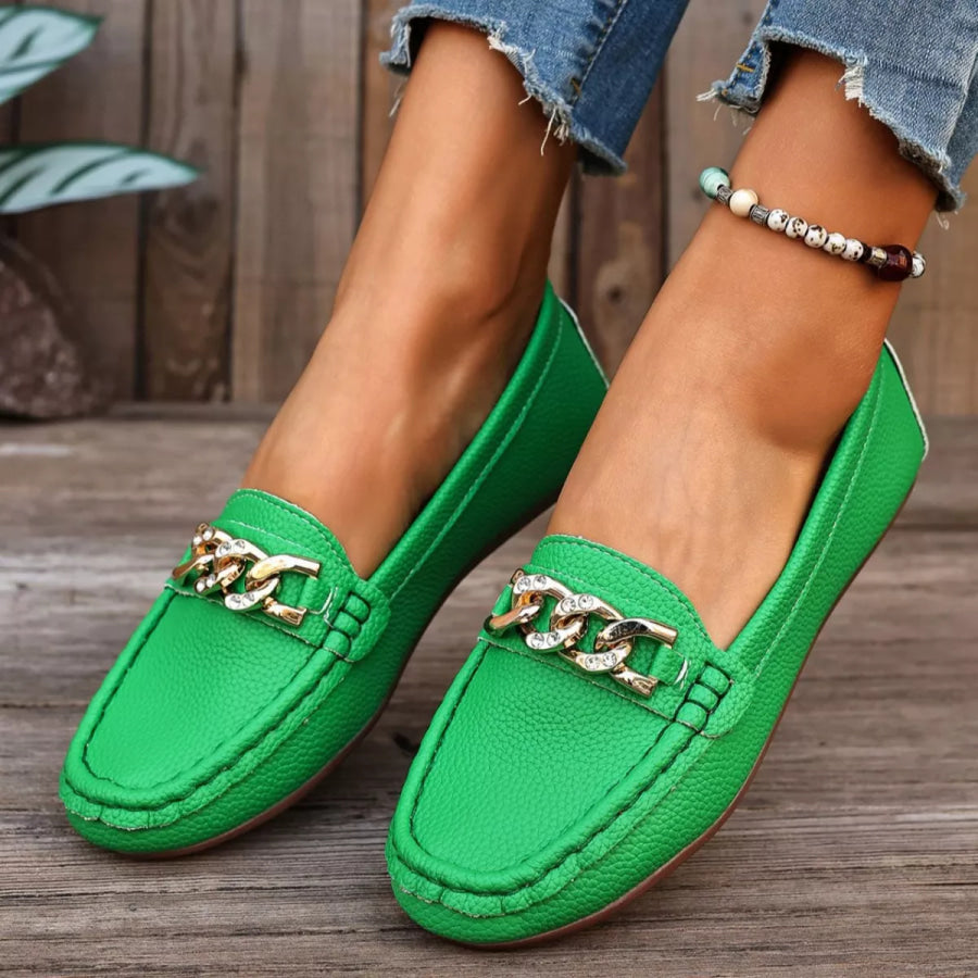 Round Toe Slip-Ons Green / 36 Apparel and Accessories
