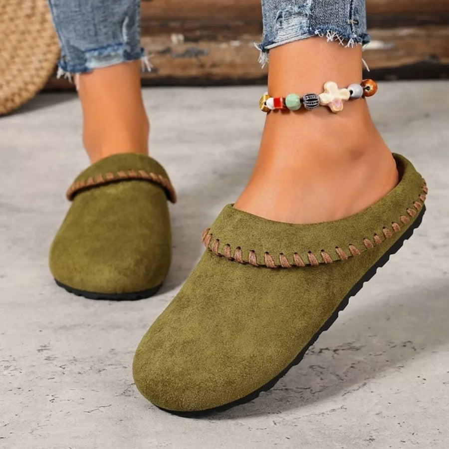 Round Toe Slip-Ons Green / 36 Apparel and Accessories
