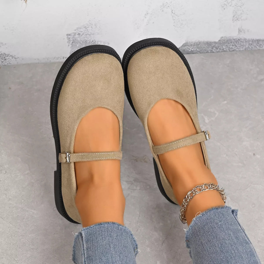 Round Toe Slip-Ons Khaki / 35 Apparel and Accessories