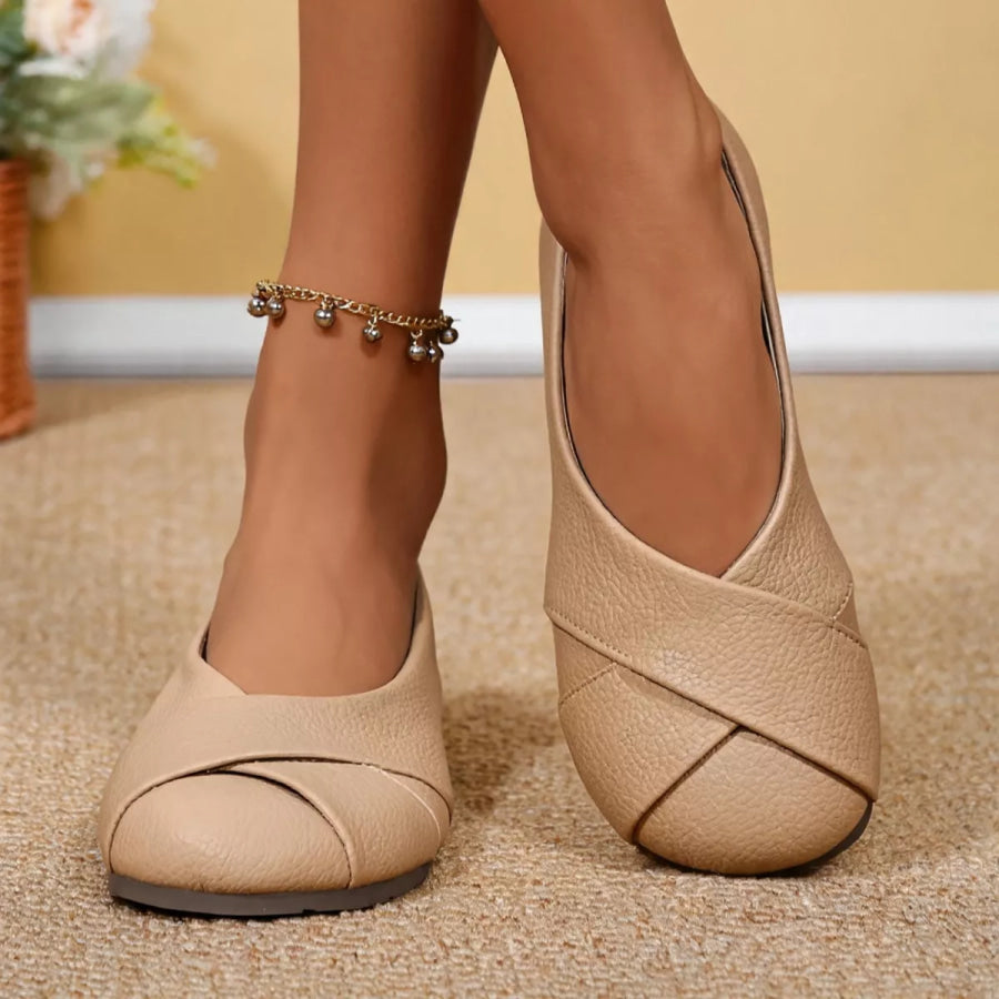 Round Toe Slip-Ons Khaki / 35 Apparel and Accessories