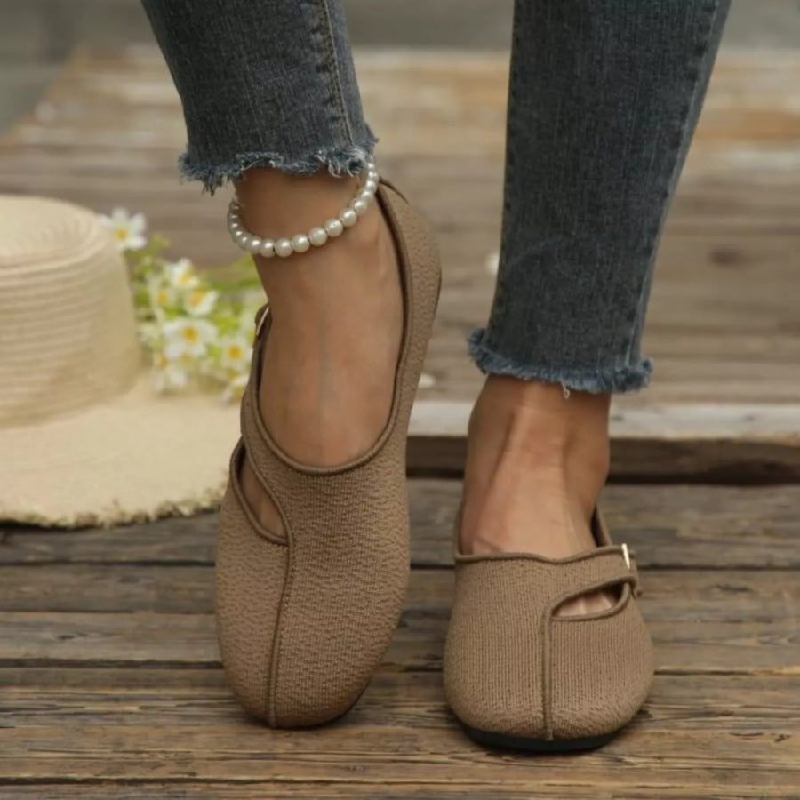 Round Toe Slip-Ons Khaki / 36 Apparel and Accessories