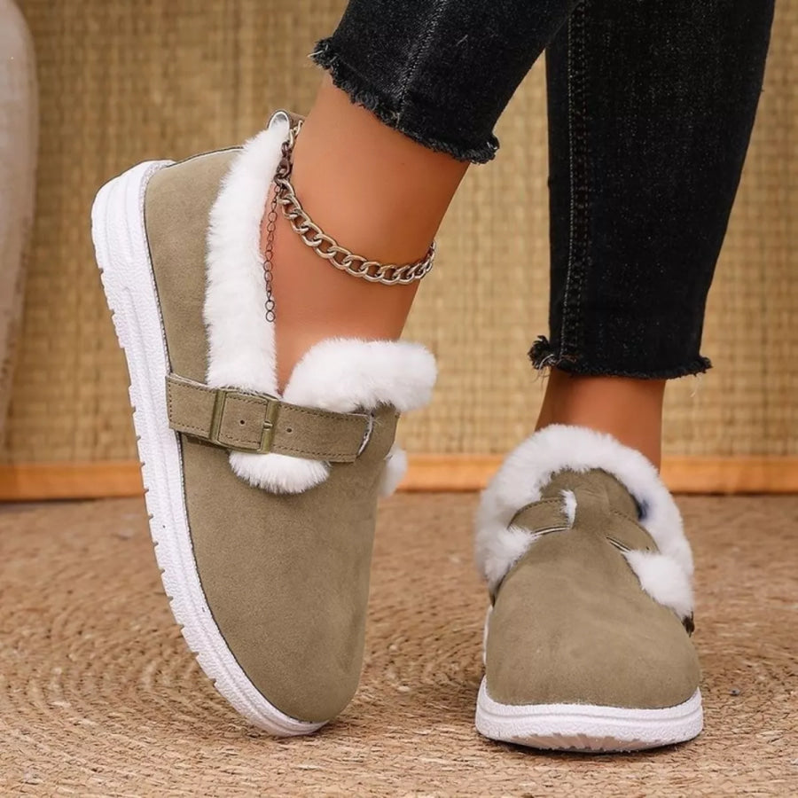 Round Toe Slip-Ons Khaki / 36 Apparel and Accessories