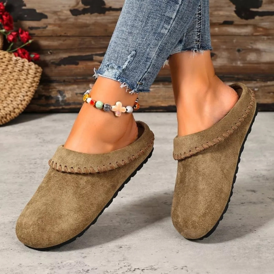 Round Toe Slip-Ons Khaki / 36 Apparel and Accessories