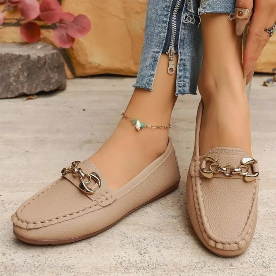 Round Toe Slip-Ons Khaki / 36 Apparel and Accessories
