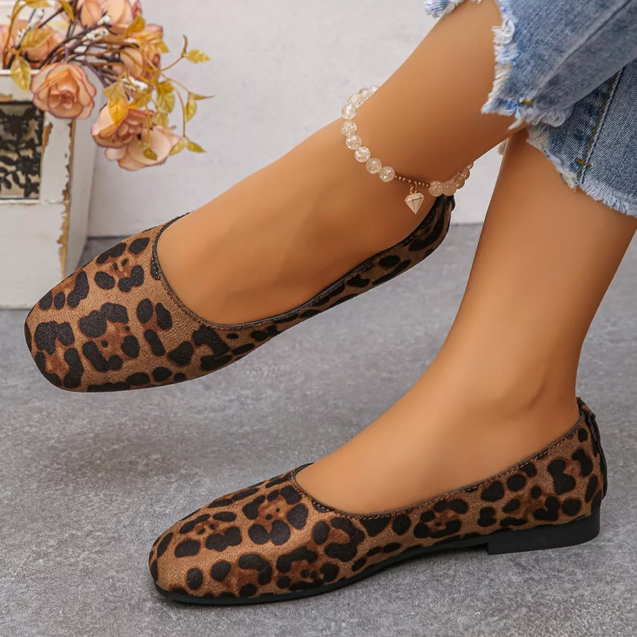 Round Toe Slip-Ons Leopard / 35 Apparel and Accessories