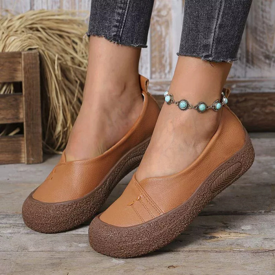 Round Toe Slip-Ons Orange / 35 Apparel and Accessories