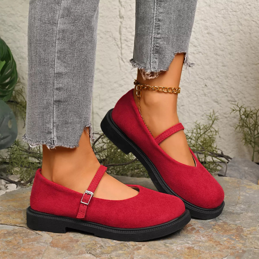Round Toe Slip-Ons Red / 35 Apparel and Accessories