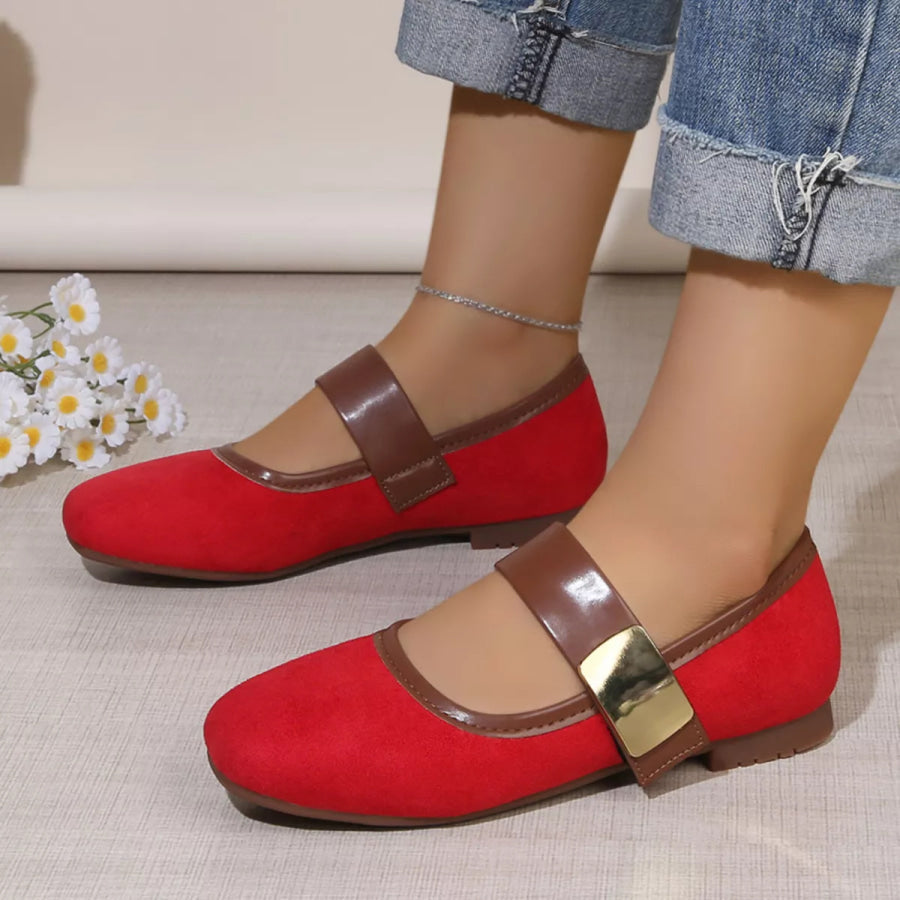 Round Toe Slip-Ons Red / 35 Apparel and Accessories