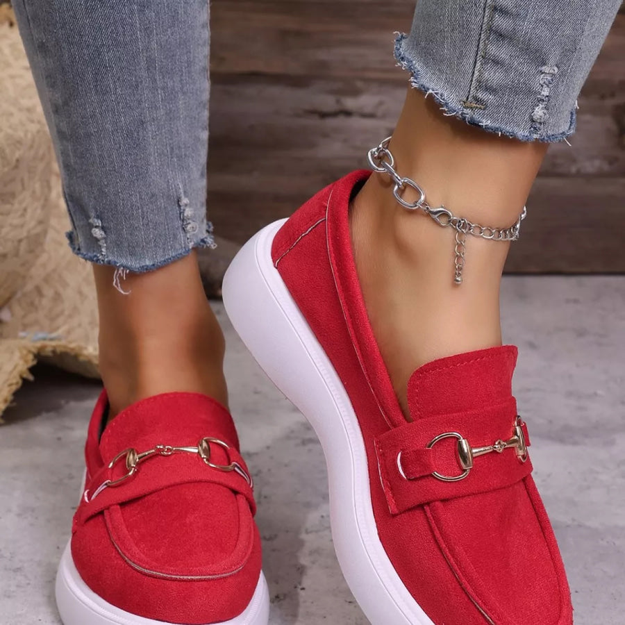 Round Toe Slip-Ons Red / 36 Apparel and Accessories