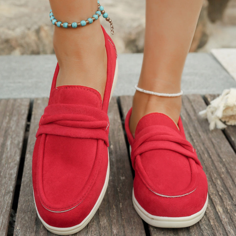 Round Toe Slip-Ons Red / 36 Apparel and Accessories