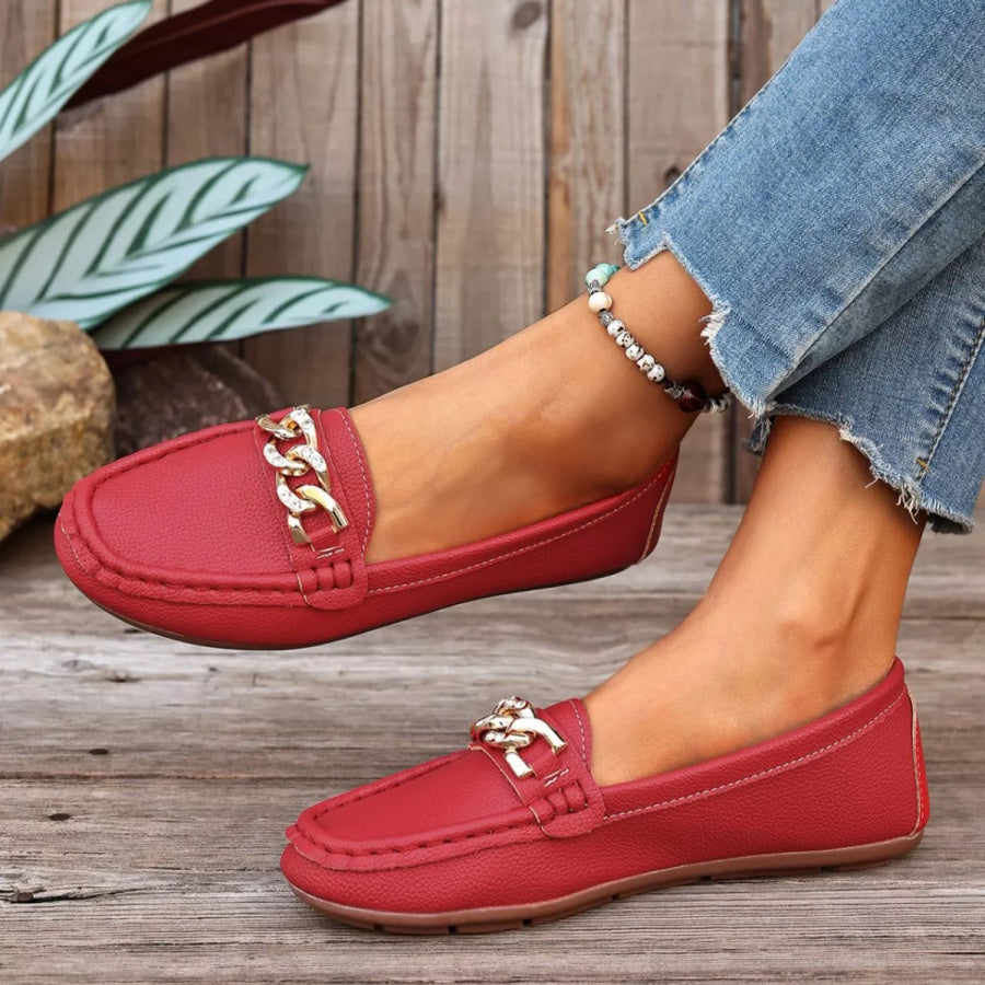 Round Toe Slip-Ons Red / 36 Apparel and Accessories