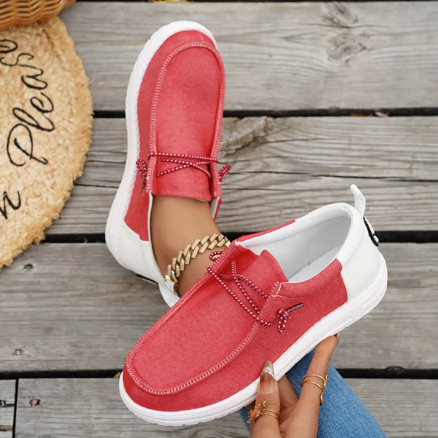 Round Toe Slip-Ons Red / 36 Apparel and Accessories