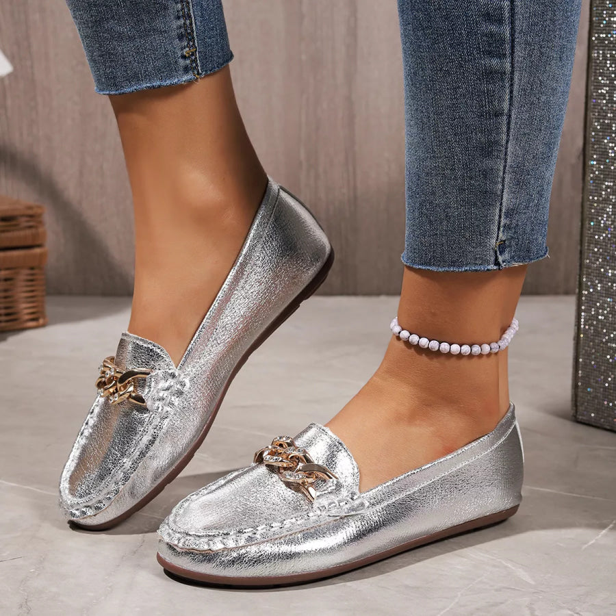 Round Toe Slip-Ons Silver / 36 Apparel and Accessories