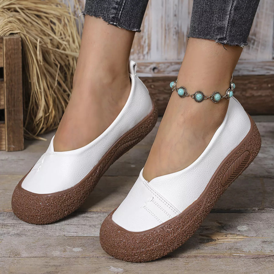 Round Toe Slip-Ons White / 35 Apparel and Accessories