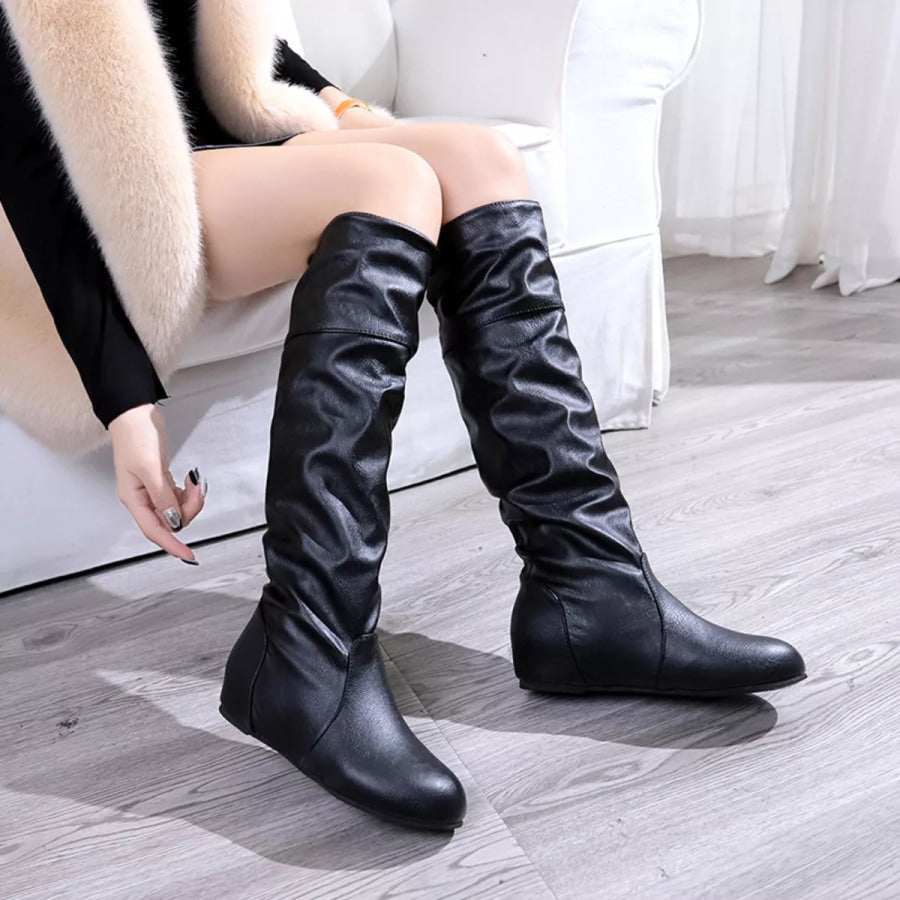 Round Toe Slouch Boots Black / 35 Apparel and Accessories