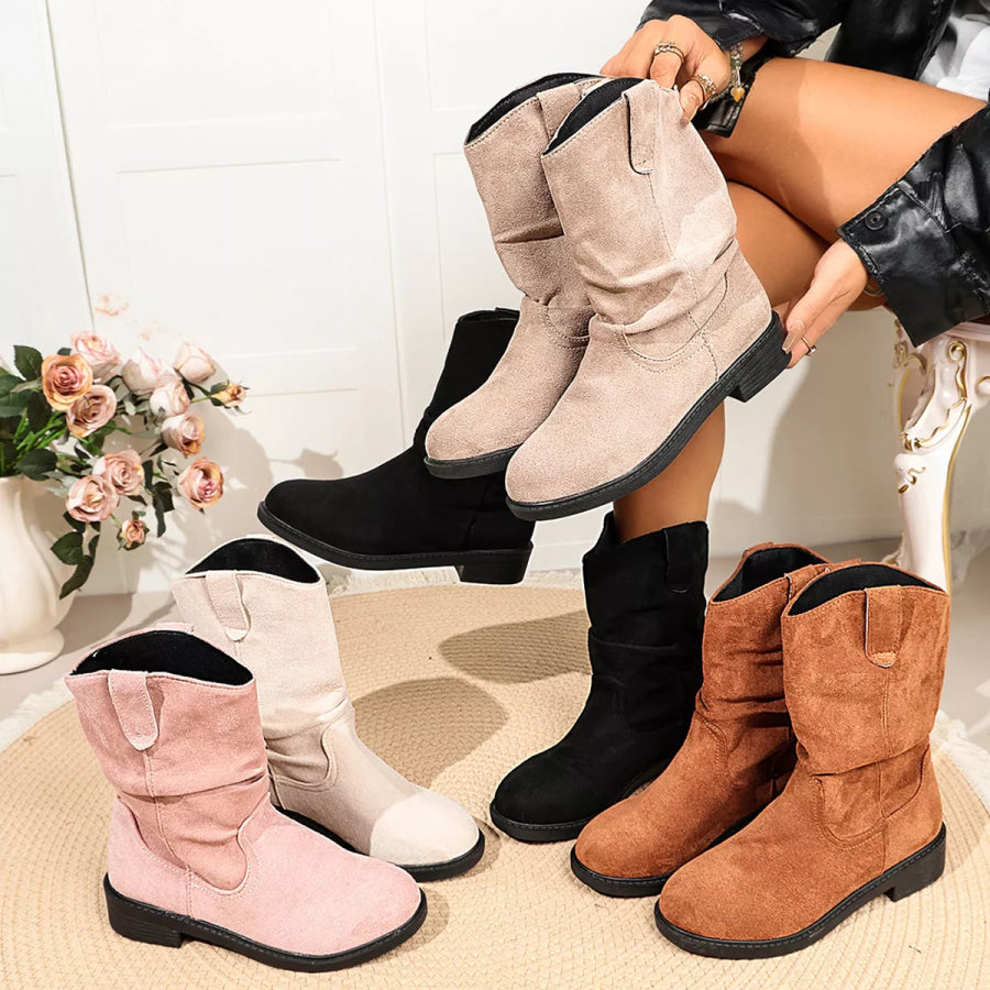 Round Toe Slouchy Boots Apparel and Accessories