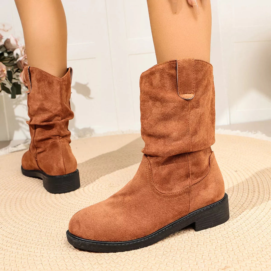 Round Toe Slouchy Boots Apparel and Accessories
