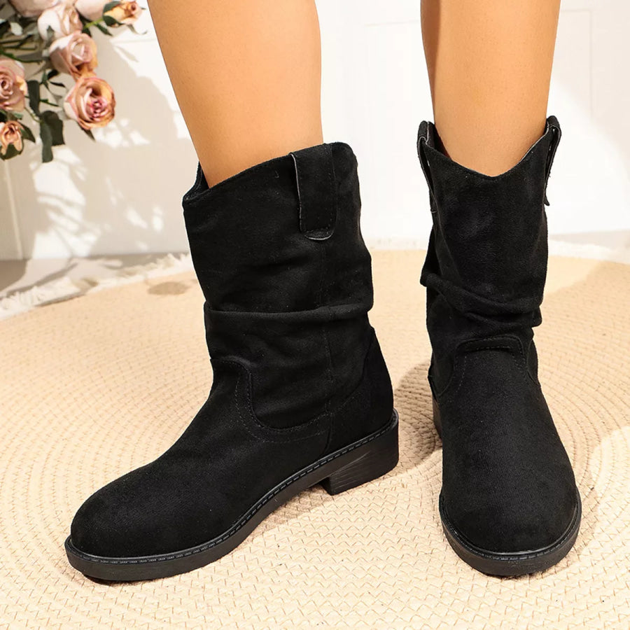 Round Toe Slouchy Boots Black / 36 Apparel and Accessories