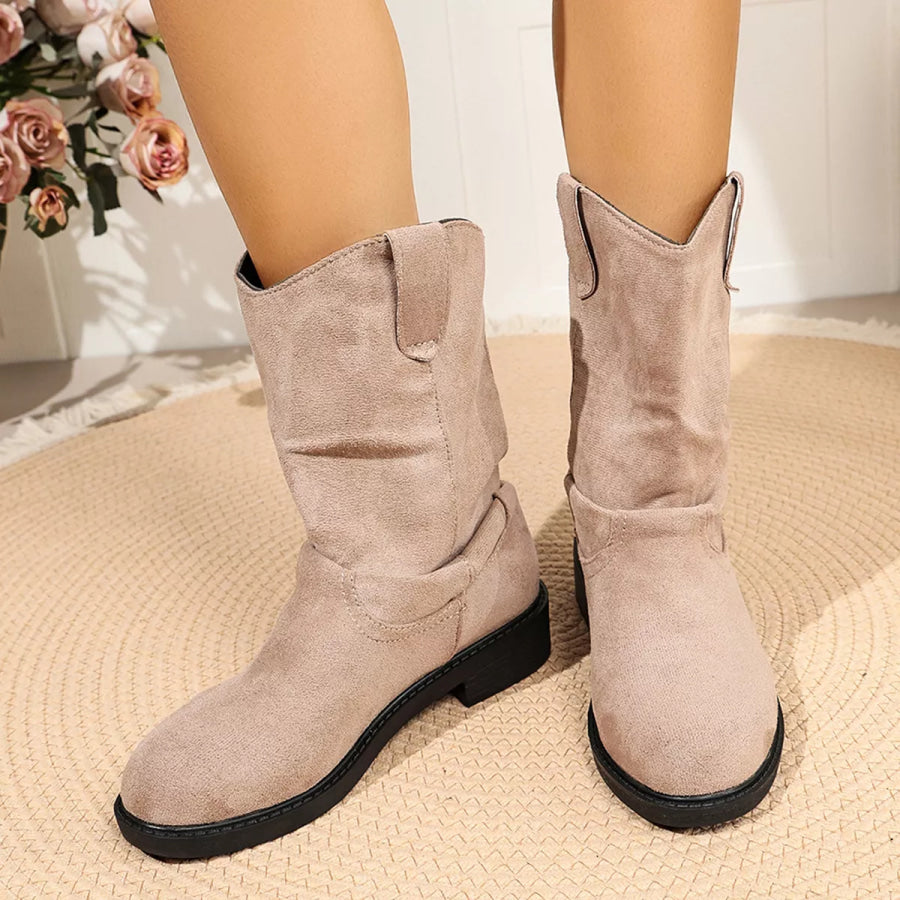 Round Toe Slouchy Boots Khaki / 36 Apparel and Accessories