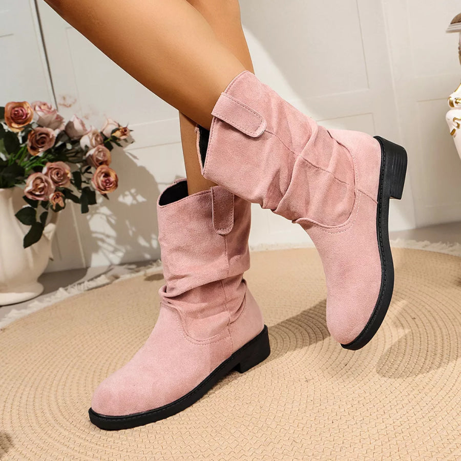 Round Toe Slouchy Boots Pink / 36 Apparel and Accessories
